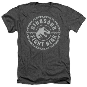 AN OFFCIALLY LICENSED JURASSIC WORLD DINO FIGHT RING MEN'S HEATHER T-SHIRT CHARCOAL