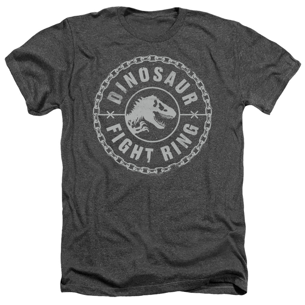 AN OFFCIALLY LICENSED JURASSIC WORLD DINO FIGHT RING MEN'S HEATHER T-SHIRT CHARCOAL