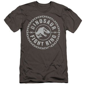 AN OFFCIALLY LICENSED JURASSIC WORLD DINO FIGHT RING MEN'S PREMIUM SLIM FIT T-SHIRT CHARCOAL