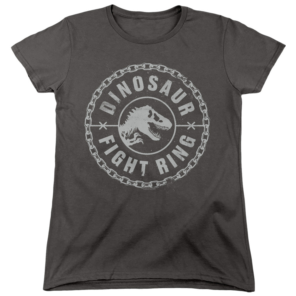 AN OFFCIALLY LICENSED JURASSIC WORLD DINO FIGHT RING WOMEN'S REGULAR FIT T-SHIRT CHARCOAL