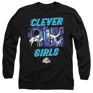 AN OFFCIALLY LICENSED JURASSIC WORLD DOMINIONS CLEVER GIRL MEN'S LONG SLEEVE T-SHIRT BLACK