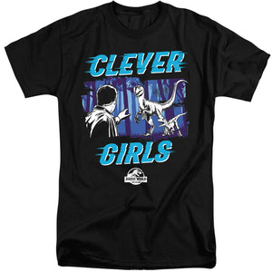 AN OFFCIALLY LICENSED JURASSIC WORLD DOMINIONS CLEVER GIRL MEN'S TALL FIT T-SHIRT BLACK