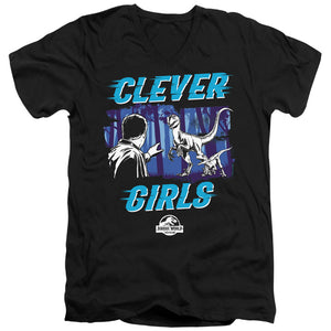 AN OFFCIALLY LICENSED JURASSIC WORLD DOMINIONS CLEVER GIRL MEN'S V-NECK T-SHIRT BLACK