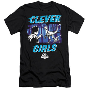 AN OFFCIALLY LICENSED JURASSIC WORLD DOMINIONS CLEVER GIRL MEN'S PREMIUM SLIM FIT T-SHIRT BLACK