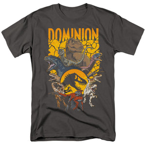 AN OFFCIALLY LICENSED JURASSIC WORLD DOMINION PACK ILLUSTRATED MEN'S REGULAR FIT T-SHIRT CHARCOAL