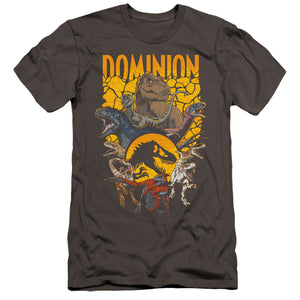 AN OFFCIALLY LICENSED JURASSIC WORLD DOMINION PACK ILLUSTRATED MEN'S PREMIUM SLIM FIT T-SHIRT CHARCOAL