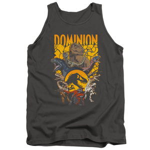 AN OFFCIALLY LICENSED JURASSIC WORLD DOMINION PACK ILLUSTRATED ADULT UNISEX TANK TOP CHARCOAL
