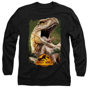 AN OFFCIALLY LICENSED JURASSIC WORLD RAPTOR BEAUTY SHOT MEN'S LONG SLEEVE T-SHIRT BLACK