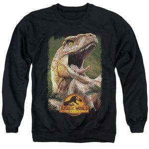AN OFFCIALLY LICENSED JURASSIC WORLD RAPTOR BEAUTY SHOT ADULT UNISEX CREWNECK SWEATSHIRT BLACK