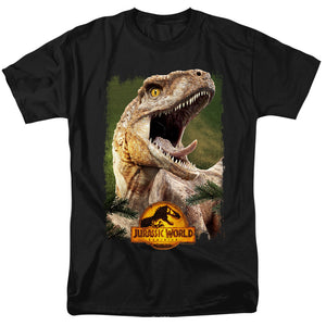 AN OFFCIALLY LICENSED JURASSIC WORLD RAPTOR BEAUTY SHOT MEN'S REGULAR FIT T-SHIRT BLACK