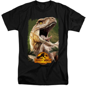 AN OFFCIALLY LICENSED JURASSIC WORLD RAPTOR BEAUTY SHOT MEN'S TALL FIT T-SHIRT BLACK