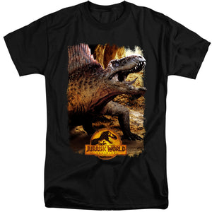 AN OFFCIALLY LICENSED JURASSIC WORLD DIMETRODON BEAUTY SHOT MEN'S TALL FIT T-SHIRT BLACK