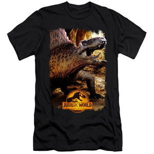 AN OFFCIALLY LICENSED JURASSIC WORLD DIMETRODON BEAUTY SHOT MEN'S PREMIUM SLIM FIT T-SHIRT BLACK