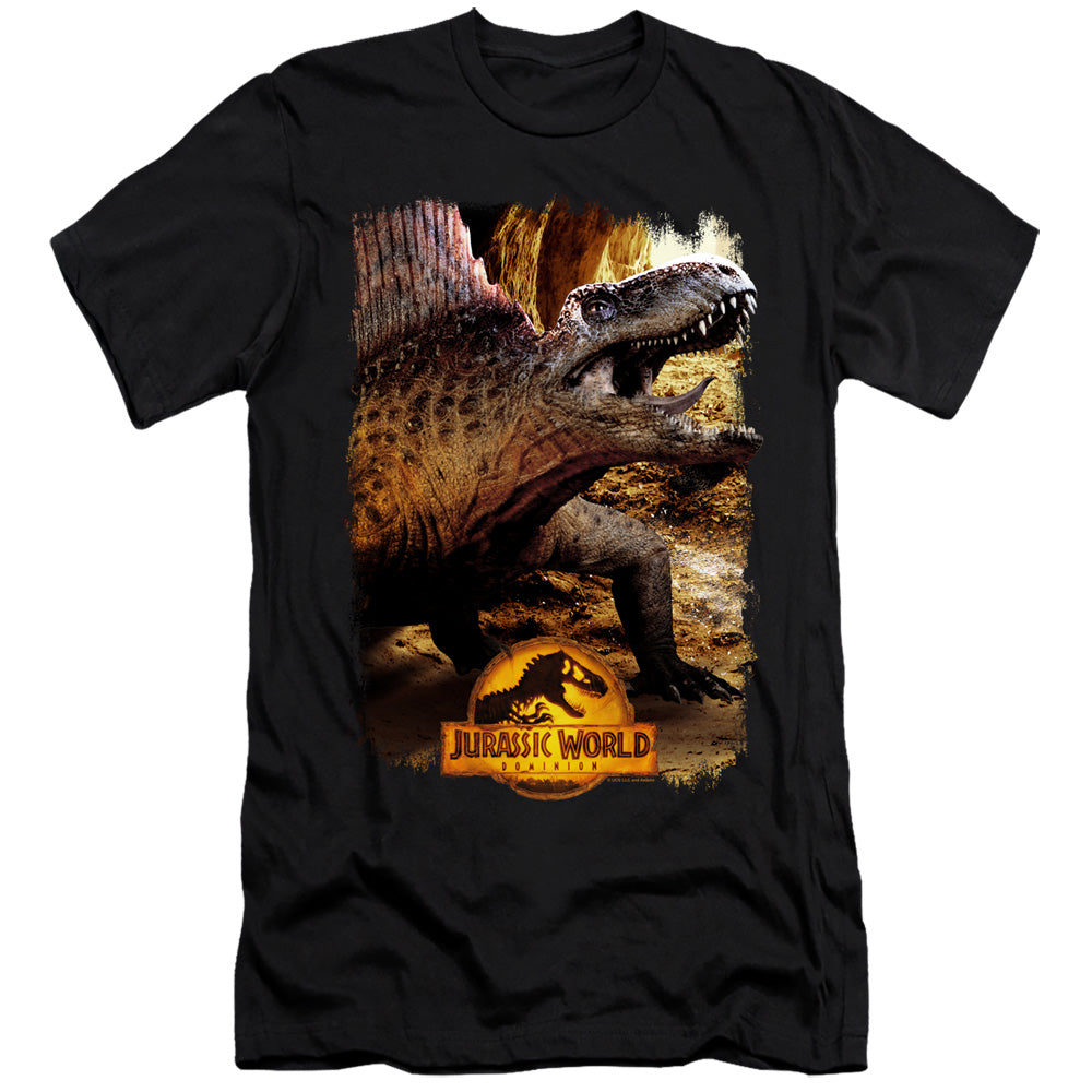 AN OFFCIALLY LICENSED JURASSIC WORLD DIMETRODON BEAUTY SHOT MEN'S PREMIUM SLIM FIT T-SHIRT BLACK