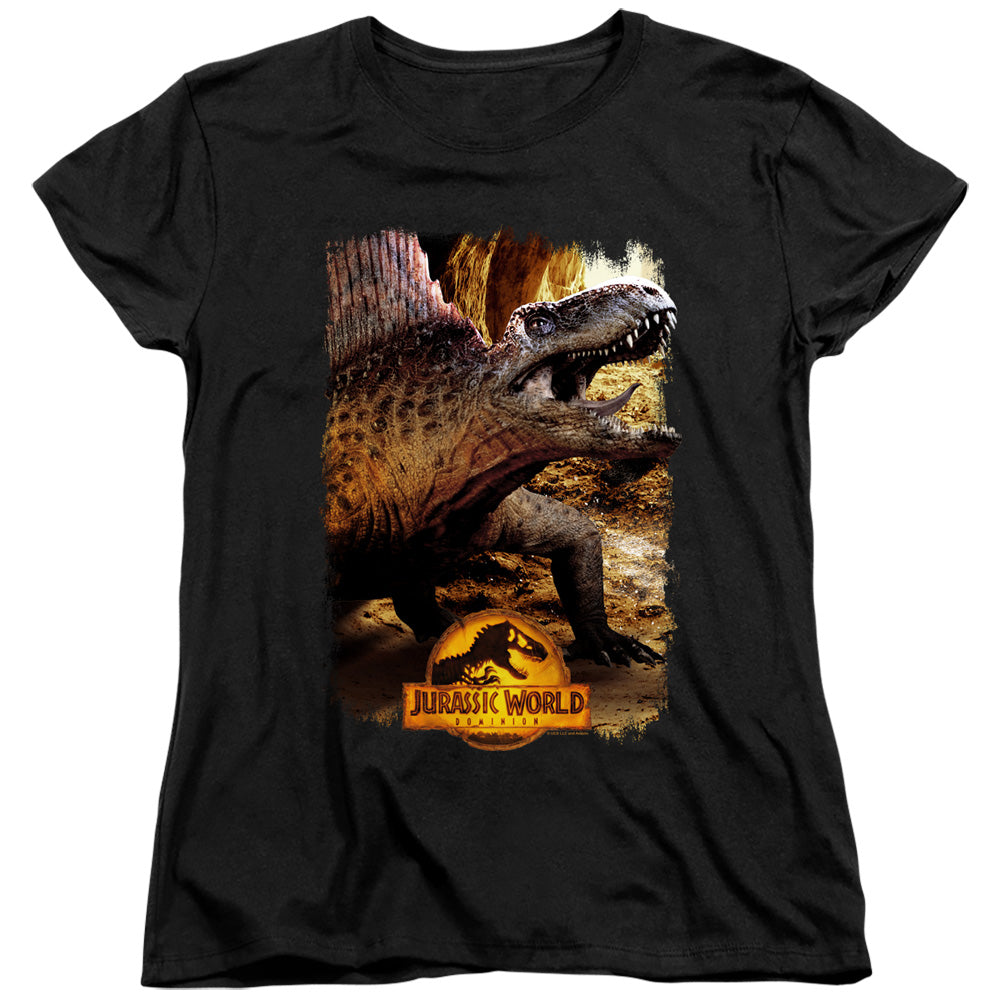 AN OFFCIALLY LICENSED JURASSIC WORLD DIMETRODON BEAUTY SHOT WOMEN'S REGULAR FIT T-SHIRT BLACK