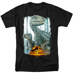 AN OFFCIALLY LICENSED JURASSIC WORLD BLUE BEAUTY SHOT MEN'S REGULAR FIT T-SHIRT BLACK