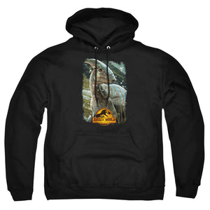 AN OFFCIALLY LICENSED JURASSIC WORLD PARASAUROLOPHUS BEAUTY SHOT ADULT UNISEX PULLOVER HOODIE BLACK