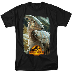 AN OFFCIALLY LICENSED JURASSIC WORLD PARASAUROLOPHUS BEAUTY SHOT MEN'S REGULAR FIT T-SHIRT BLACK