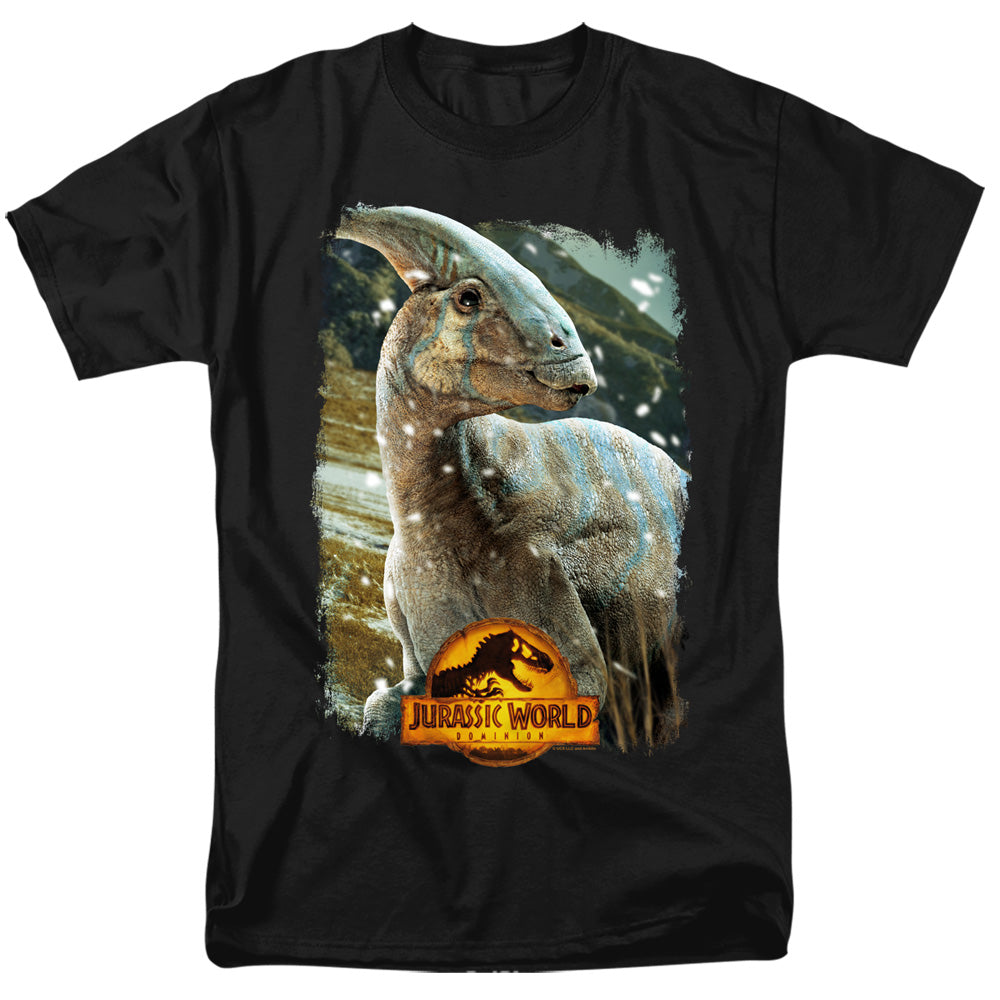 AN OFFCIALLY LICENSED JURASSIC WORLD PARASAUROLOPHUS BEAUTY SHOT MEN'S REGULAR FIT T-SHIRT BLACK