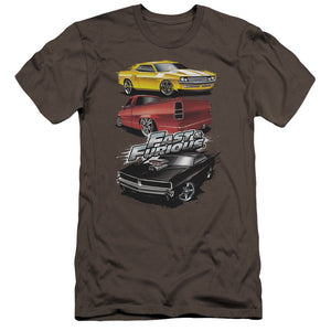 AN OFFCIALLY LICENSED FAST AND THE FURIOUS MUSCLE CAR SPLATTER MEN'S PREMIUM SLIM FIT T-SHIRT CHARCOAL