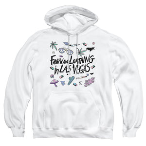 AN OFFCIALLY LICENSED FEAR AND LOATHING IN LAS VEGAS LOGO ADULT UNISEX PULLOVER HOODIE WHITE