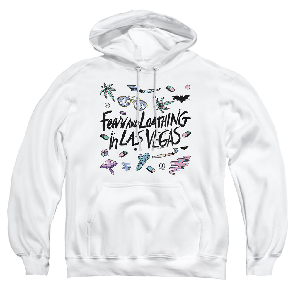 AN OFFCIALLY LICENSED FEAR AND LOATHING IN LAS VEGAS LOGO ADULT UNISEX PULLOVER HOODIE WHITE