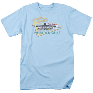 AN OFFCIALLY LICENSED AMERICAN GRAFFITI MELS DRIVE IN MEN'S REGULAR FIT T-SHIRT LIGHT BLUE