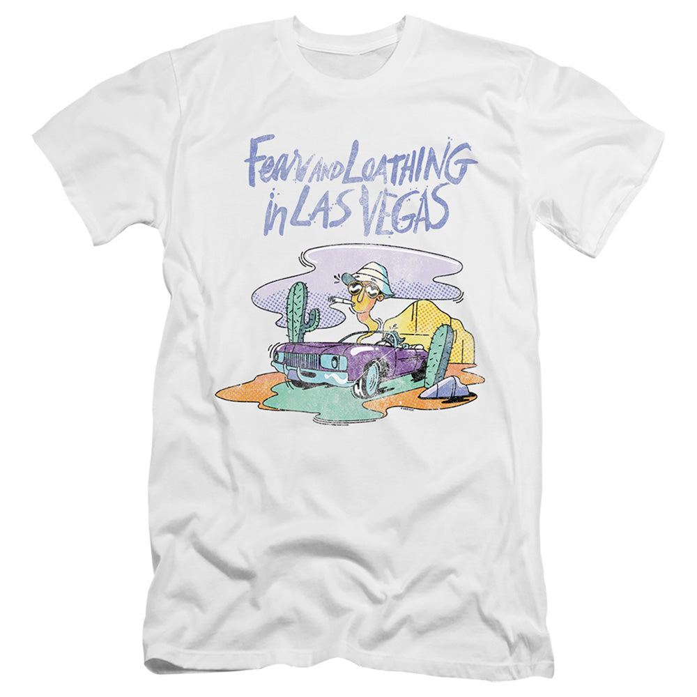 AN OFFCIALLY LICENSED FEAR AND LOATHING IN LAS VEGAS TRIPPY DRIVE MEN'S PREMIUM SLIM FIT T-SHIRT WHITE