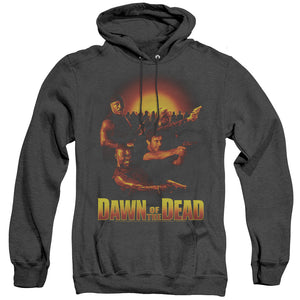 AN OFFCIALLY LICENSED DAWN OF THE DEAD DAWN COLLAGE ADULT UNISEX HEATHER PULLOVER HOODIE BLACK