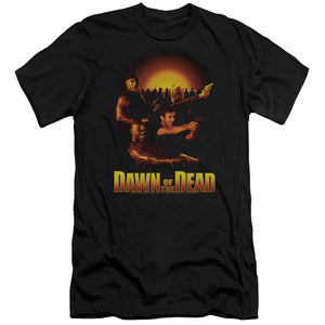 AN OFFCIALLY LICENSED DAWN OF THE DEAD DAWN COLLAGE MEN'S PREMIUM SLIM FIT T-SHIRT BLACK