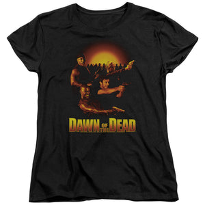 AN OFFCIALLY LICENSED DAWN OF THE DEAD DAWN COLLAGE WOMEN'S REGULAR FIT T-SHIRT BLACK
