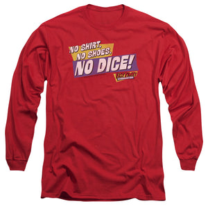 AN OFFCIALLY LICENSED FAST TIMES RIDGEMONT HIGH NO DICE MEN'S LONG SLEEVE T-SHIRT RED