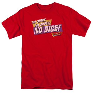 AN OFFCIALLY LICENSED FAST TIMES RIDGEMONT HIGH NO DICE MEN'S REGULAR FIT T-SHIRT RED