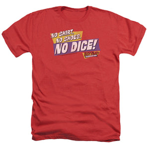 AN OFFCIALLY LICENSED FAST TIMES RIDGEMONT HIGH NO DICE MEN'S HEATHER T-SHIRT RED