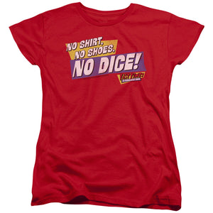AN OFFCIALLY LICENSED FAST TIMES RIDGEMONT HIGH NO DICE WOMEN'S REGULAR FIT T-SHIRT RED