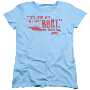 AN OFFCIALLY LICENSED JAWS BIGGER BOAT WOMEN'S REGULAR FIT T-SHIRT LIGHT BLUE
