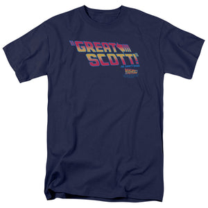 AN OFFCIALLY LICENSED BACK TO THE FUTURE GREAT SCOTT MEN'S REGULAR FIT T-SHIRT NAVY