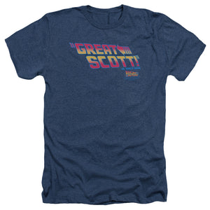 AN OFFCIALLY LICENSED BACK TO THE FUTURE GREAT SCOTT MEN'S HEATHER T-SHIRT NAVY