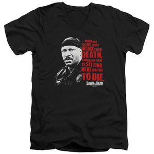 AN OFFCIALLY LICENSED DAWN OF THE DEAD WORSE THAN DEATH MEN'S V-NECK T-SHIRT BLACK