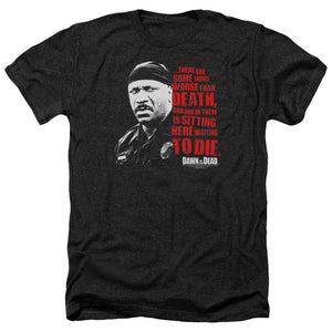 AN OFFCIALLY LICENSED DAWN OF THE DEAD WORSE THAN DEATH MEN'S HEATHER T-SHIRT CHARCOAL