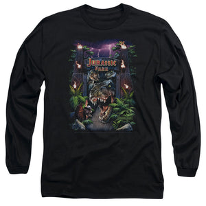 AN OFFCIALLY LICENSED JURASSIC PARK WELCOME TO THE PARK MEN'S LONG SLEEVE T-SHIRT BLACK