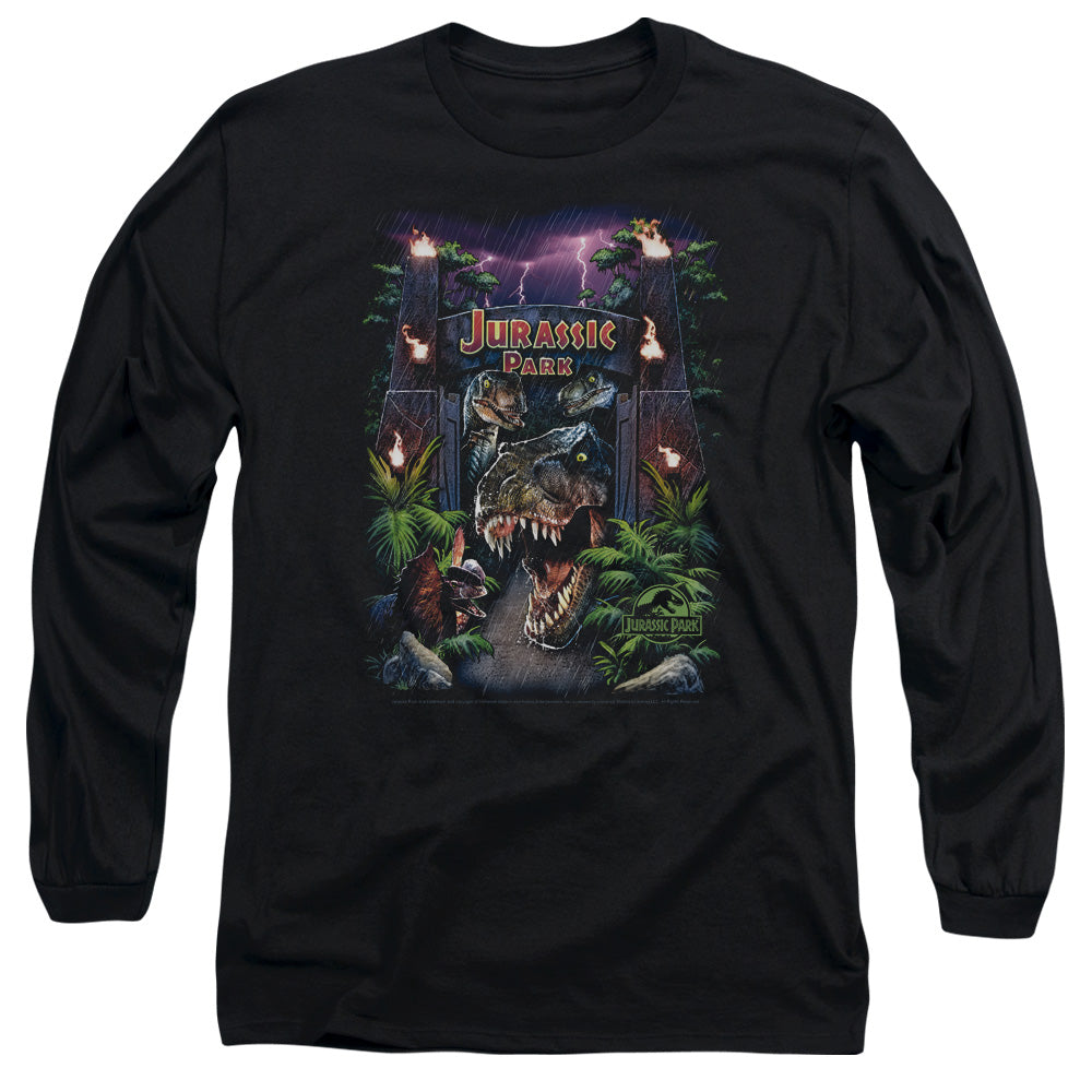 AN OFFCIALLY LICENSED JURASSIC PARK WELCOME TO THE PARK MEN'S LONG SLEEVE T-SHIRT BLACK