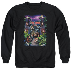 AN OFFCIALLY LICENSED JURASSIC PARK WELCOME TO THE PARK ADULT UNISEX CREWNECK SWEATSHIRT BLACK