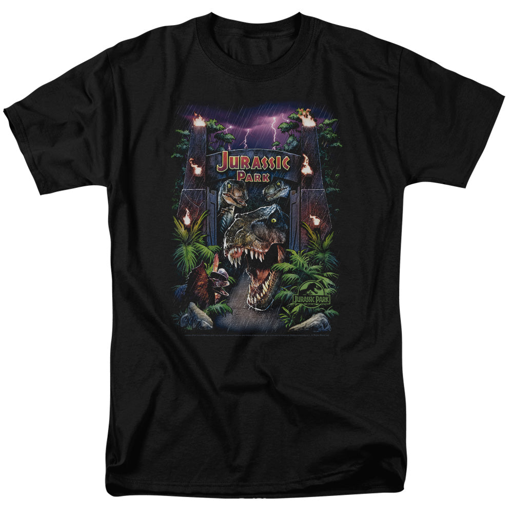 AN OFFCIALLY LICENSED JURASSIC PARK WELCOME TO THE PARK MEN'S REGULAR FIT T-SHIRT BLACK