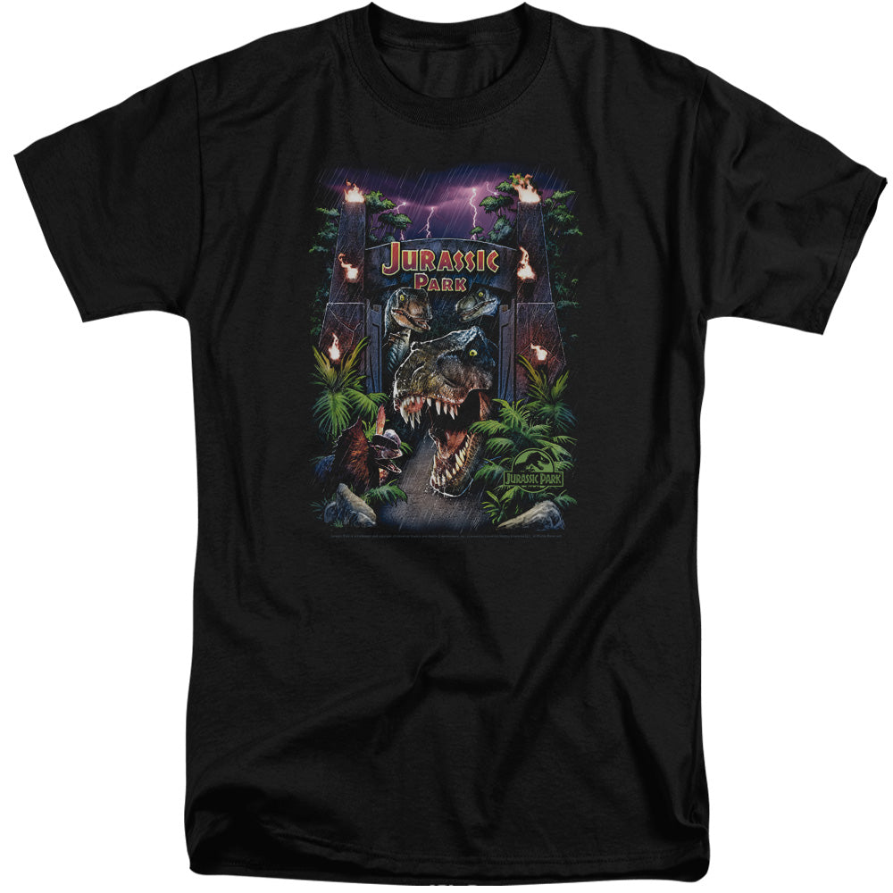 AN OFFCIALLY LICENSED JURASSIC PARK WELCOME TO THE PARK MEN'S TALL FIT T-SHIRT BLACK