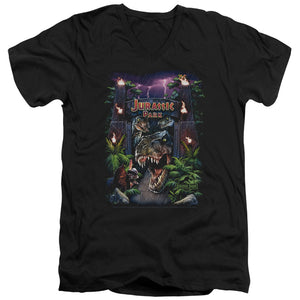 AN OFFCIALLY LICENSED JURASSIC PARK WELCOME TO THE PARK MEN'S V-NECK T-SHIRT BLACK