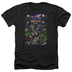 AN OFFCIALLY LICENSED JURASSIC PARK WELCOME TO THE PARK MEN'S HEATHER T-SHIRT CHARCOAL