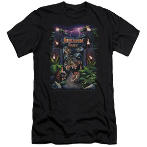 AN OFFCIALLY LICENSED JURASSIC PARK WELCOME TO THE PARK MEN'S PREMIUM SLIM FIT T-SHIRT BLACK