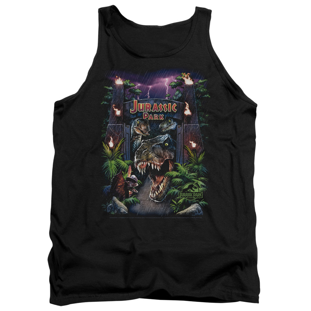 AN OFFCIALLY LICENSED JURASSIC PARK WELCOME TO THE PARK ADULT UNISEX TANK TOP BLACK