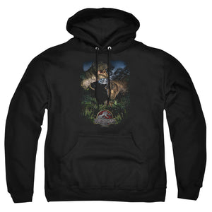 AN OFFCIALLY LICENSED JURASSIC PARK HAPPY FAMILY ADULT UNISEX PULLOVER HOODIE BLACK